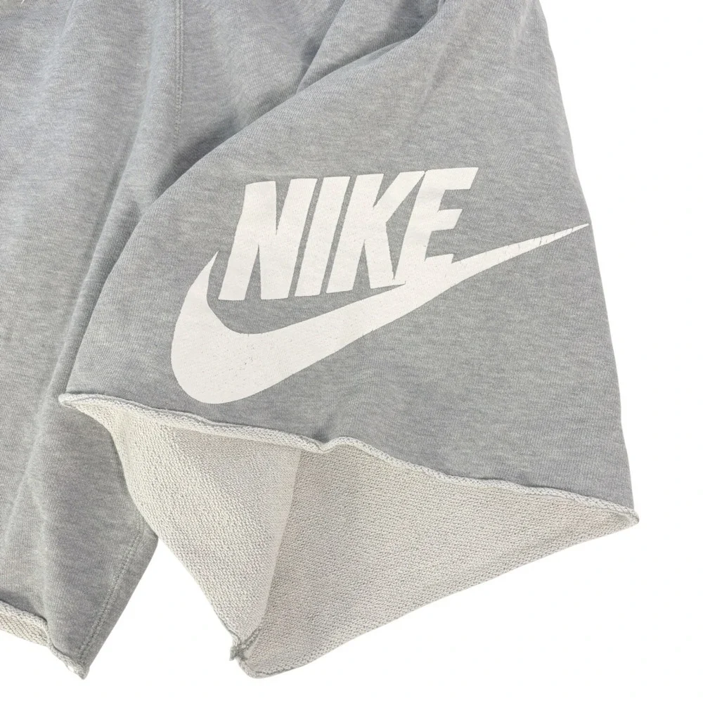 Nike Sweat Shorts Mens XL Gray Distressed Graphic Logo Raw Hem Athletic